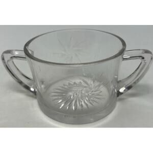 Clear Glass Sunburst Sugar Bowl with Double Handles 3‎ 1/2" Wide x 2 1/2" Tall